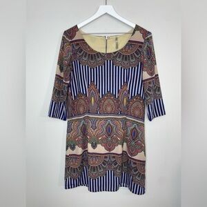 Mono B Colorful Paisley Long 3/4 Sleeve Shift Mini Dress Size Medium